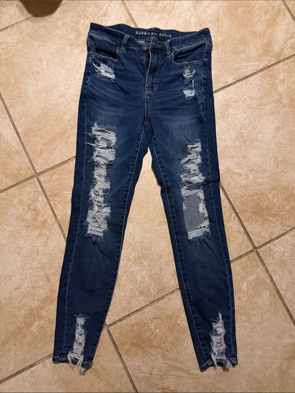American Eagle Outfitters Navy Distressed Skinny Jeans